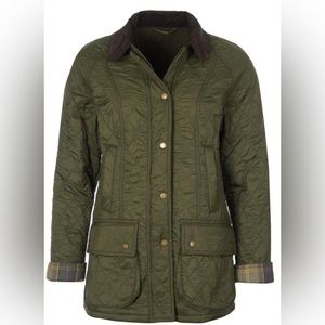 Barbour Olive Green Quilted Jacket with Brown Cord Collar
